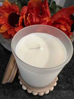 12 ounce hand poured soy candle in frosted jar with bamboo lid