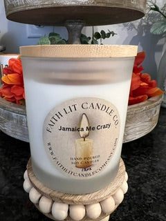 12 ounce hand poured soy candle in frosted jar with bamboo lid
